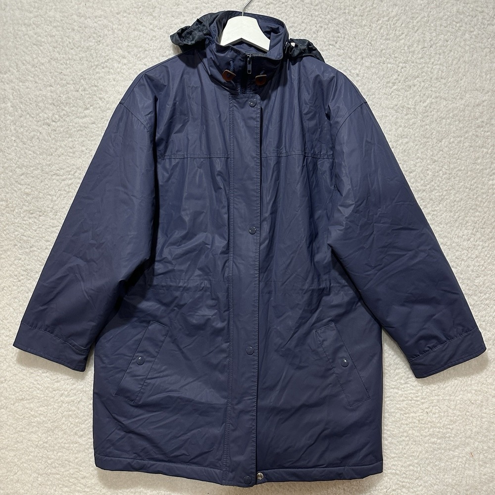 Talbots Women's Navy Blue Outerwear Snap Button Hoodie‎ Raincoats Size Medium